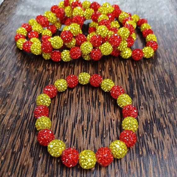 Red and Yellow Bling Stretchy Bracelet for wholesale by Paco Designs