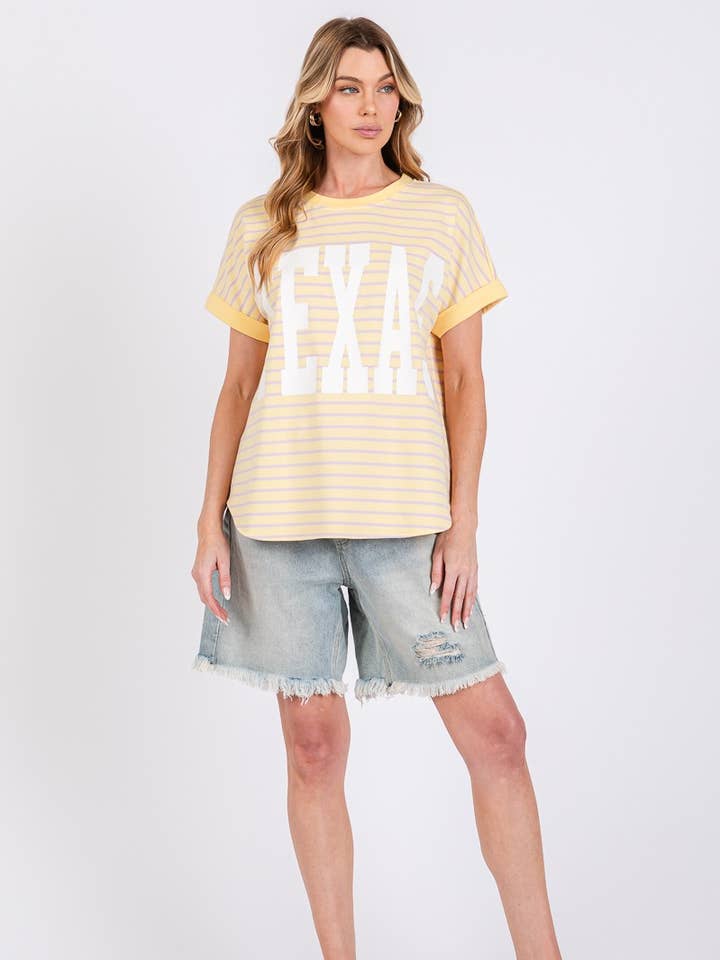 Sewn and Seen - Wholesale Screen Printed T-Shirt - Women's - TERRY STRIPED TEXSAS PRINT TOP9