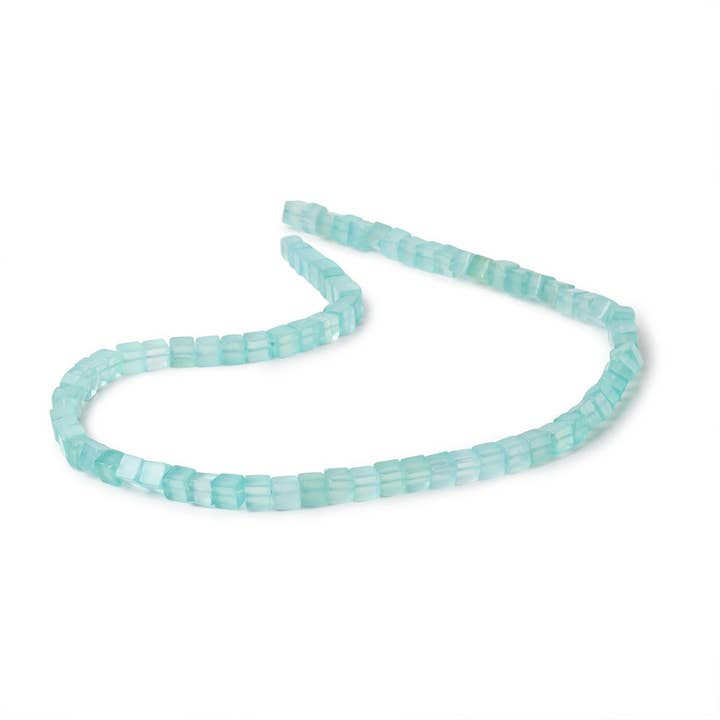 Beads of Cambay - Wholesale Beads - 4-4.5mm Seafoam Blue Chalcedony Plain Cube Beads 14.5 inch 80 pieces