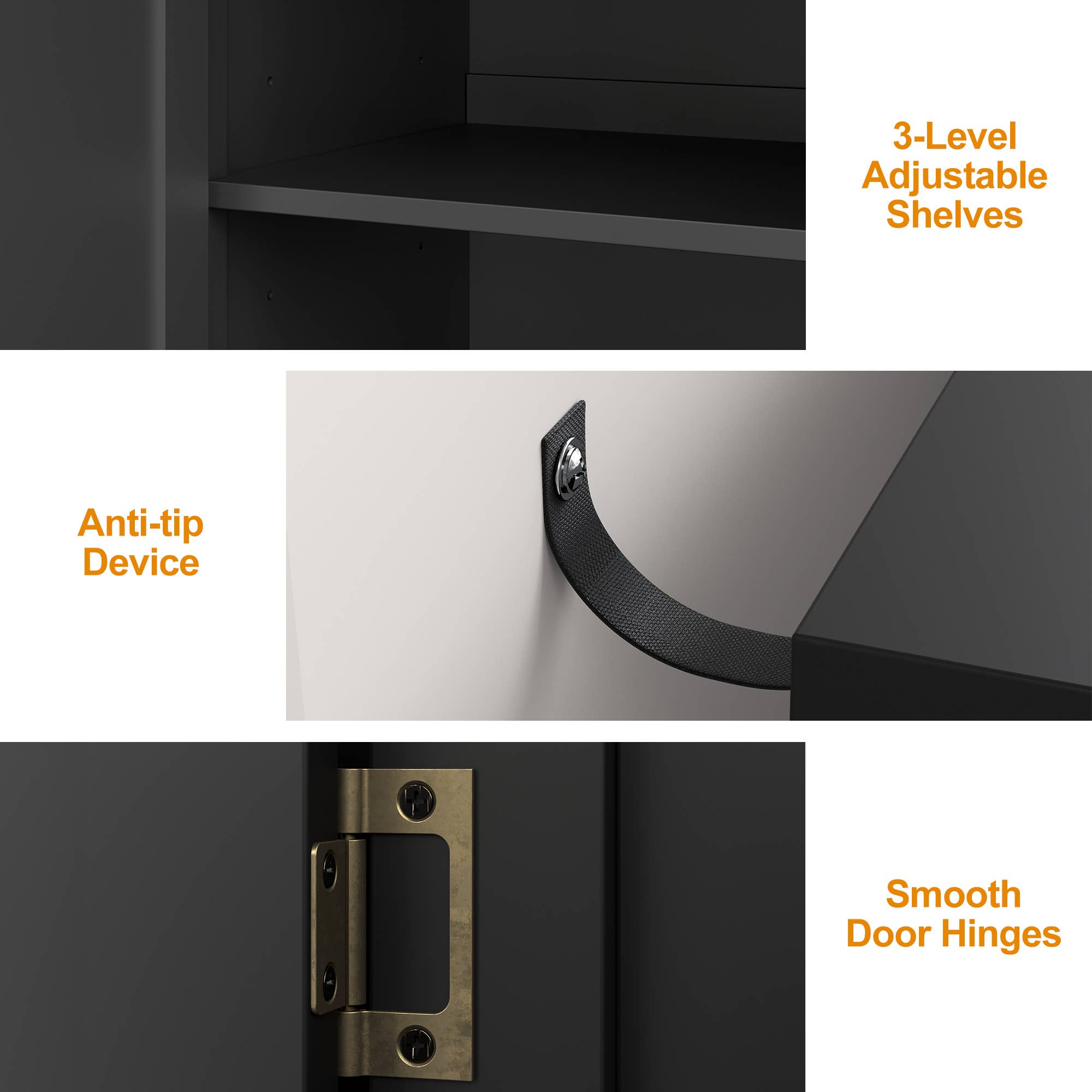 Heynemo - Vente Armoire - Buffet sculpté de 63'' avec rangement4