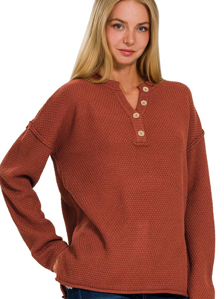 ....SI-25492 4 Buttons Henley Neckline Basic Sweater for wholesale by 42POPS