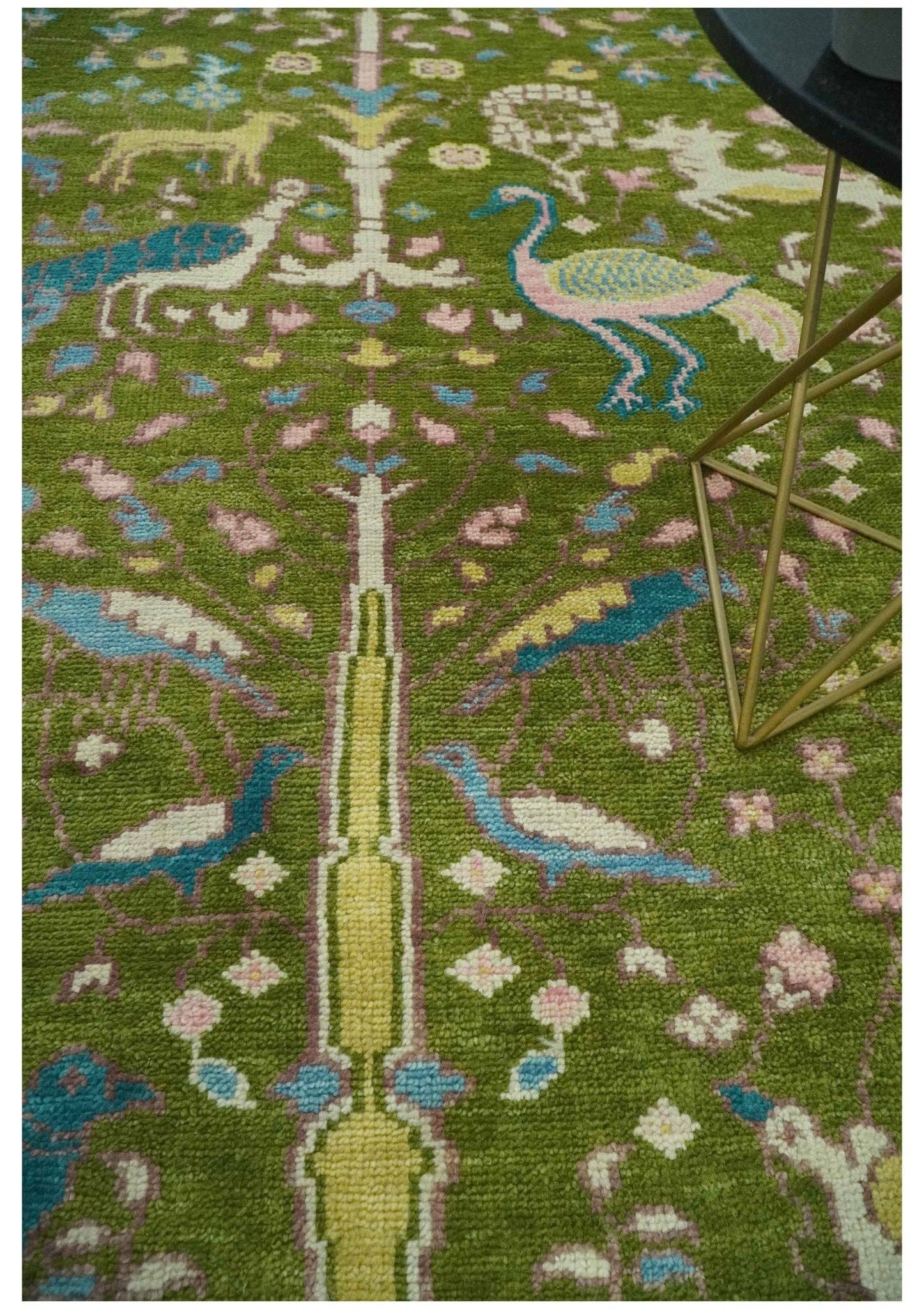 The Rug Decor, Inc. - Wholesale Area Rug - The Green Jungle Life Teal and Peach Peacock Bird Hand Knotted Custom Made Wool Area Rug1