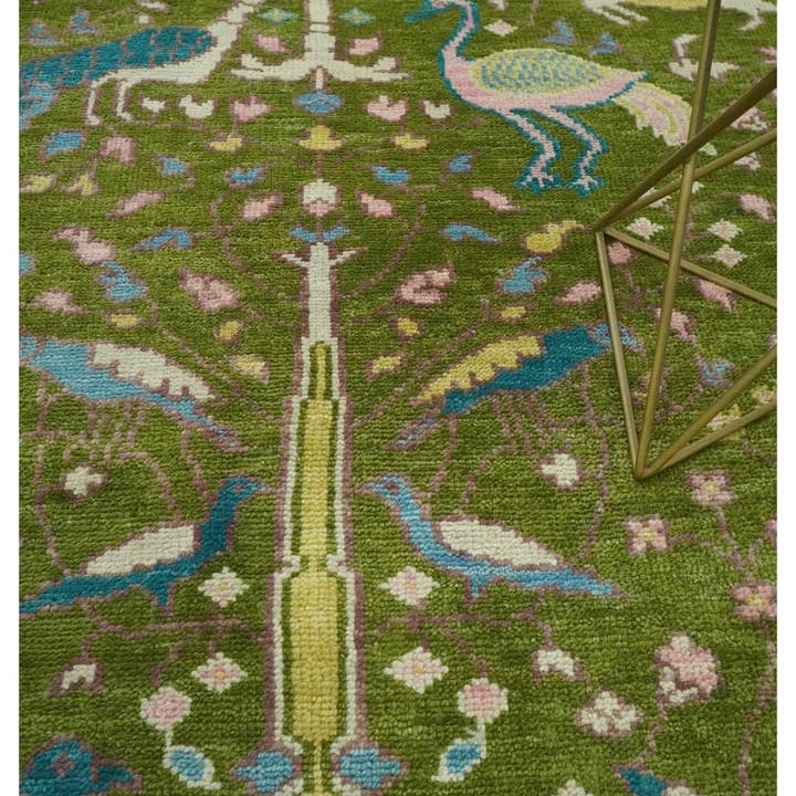 The Rug Decor, Inc. - Wholesale Area Rug - The Green Jungle Life Teal and Peach Peacock Bird Hand Knotted Custom Made Wool Area Rug1