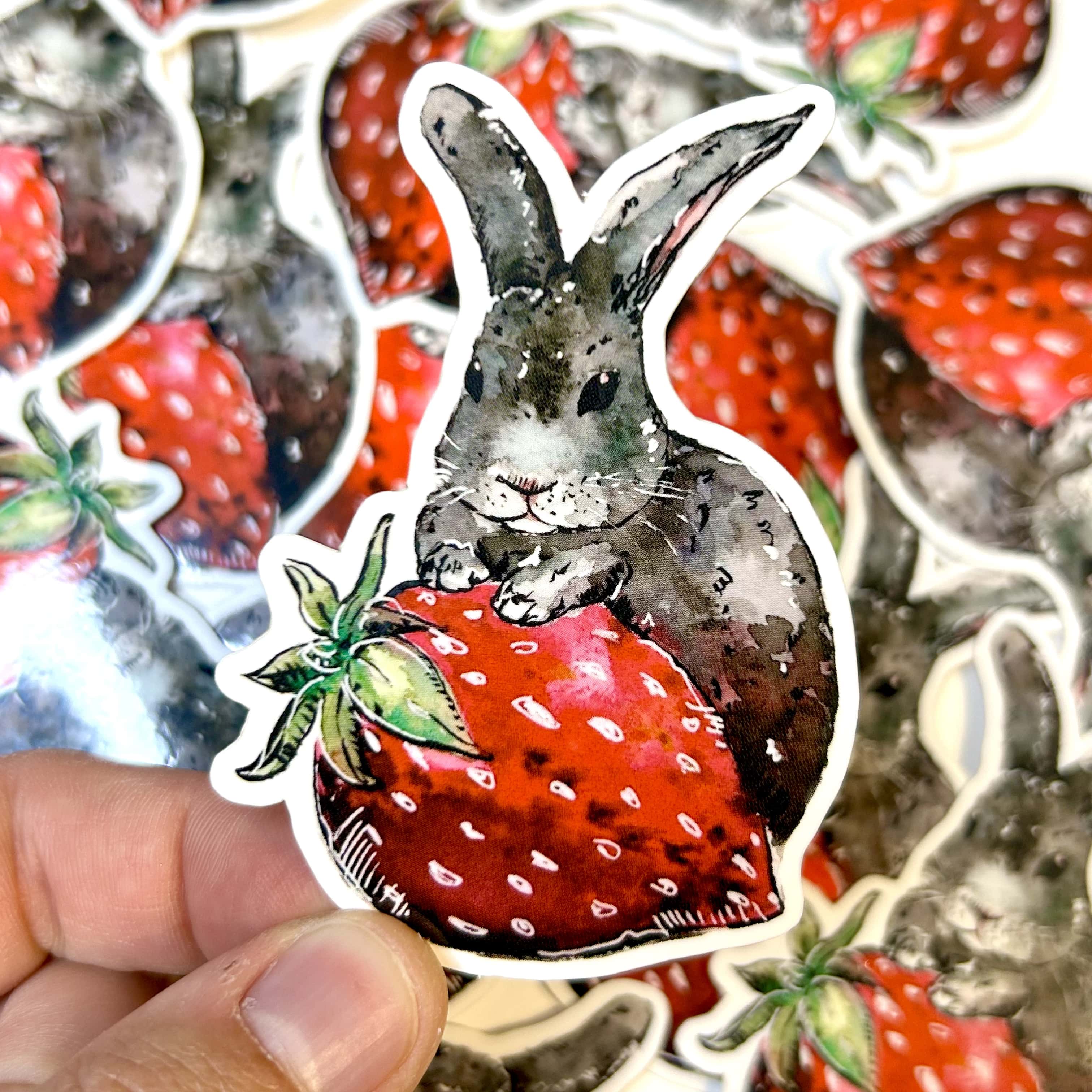 Aquabun - Vente Autocollant - Sticker Lapin fraise2