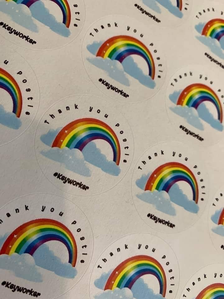 Thank you Postie Rainbow Stickers for wholesale by The Bouncing Berner