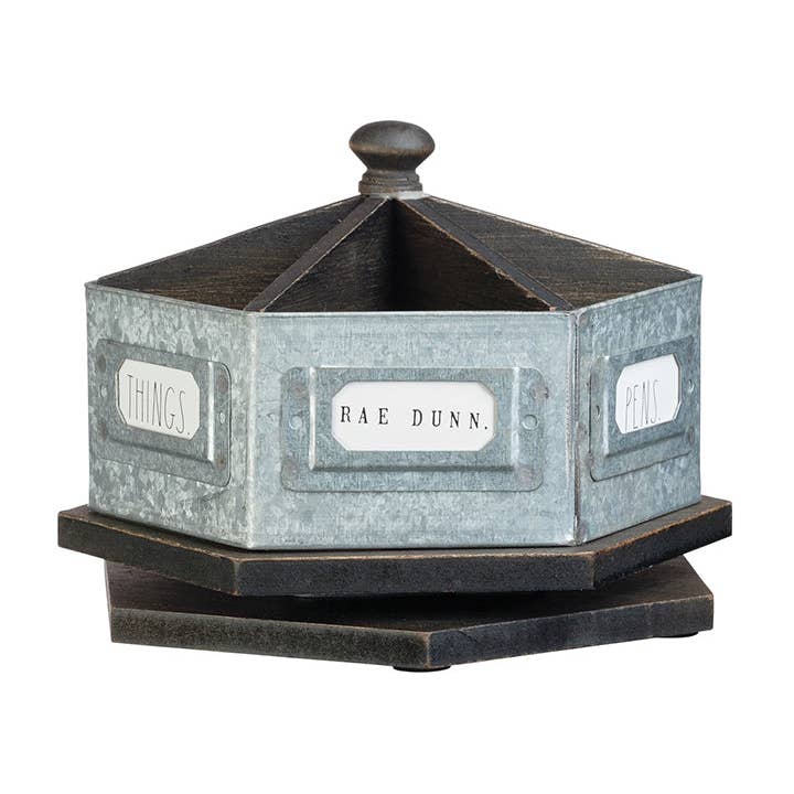 DesignStyles Home - Wholesale Desk Organizer - Rae Dunn Galvanized Metal Round Spinner
