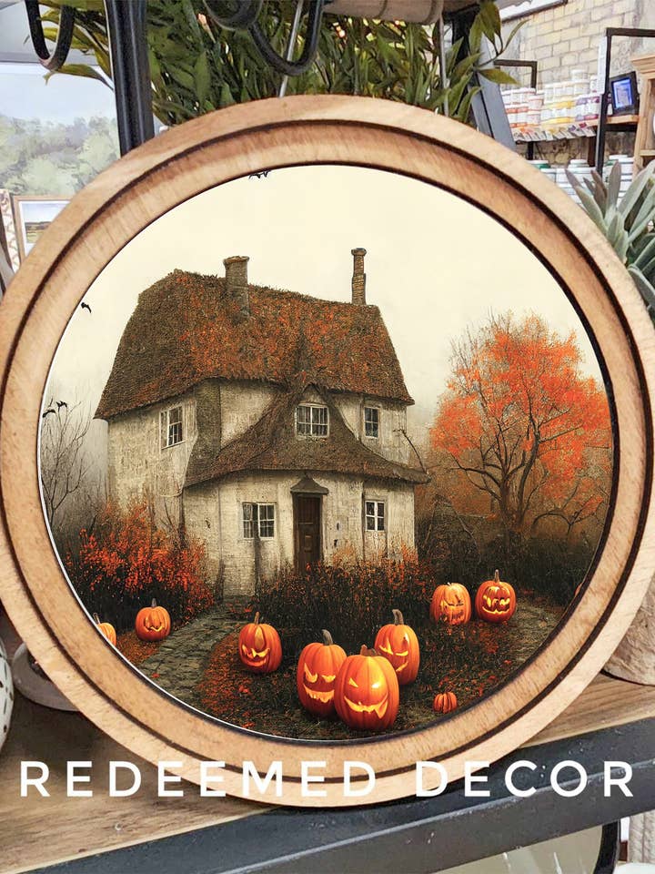 8" Rund Halloween Bondgårdskonst för wholesale av Redeemed Decor
