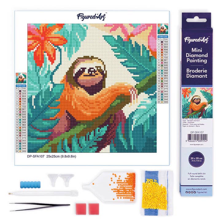 Figured'Art - Vendita all'ingrosso Kit per lavoretti fai da te - Tela arrotolata a forma di bradipo tropicale con mini diamanti