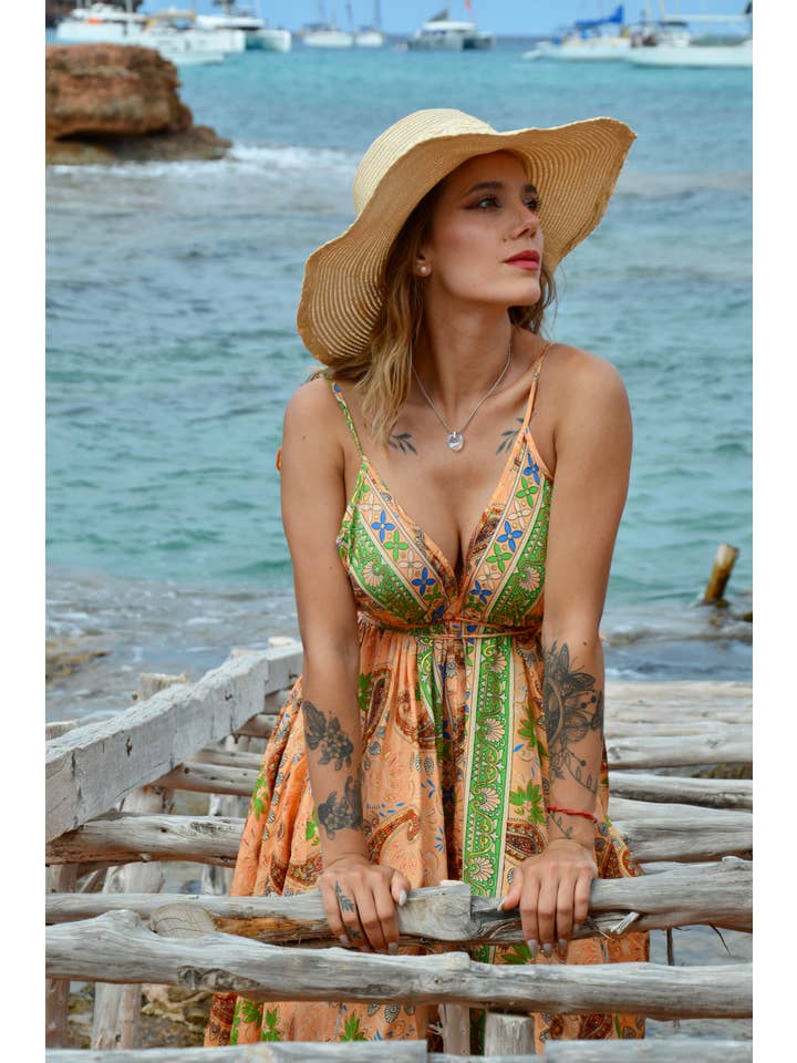 Arena Formentera - Wholesale Dress - Women's - Long dress with bolados on the back bohemian style16
