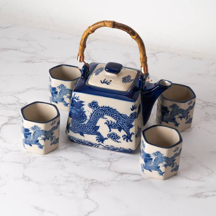 Urban Tokyo - Wholesale Tea Set - Oriental Ryu Dragon Tea Set 20oz Tea Pot with 4 Hexagon Cups (4/8)