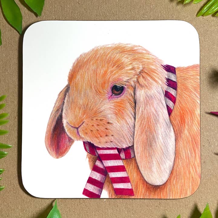 Bunny Wood Coaster for wholesale by Emmy Turner Illustration