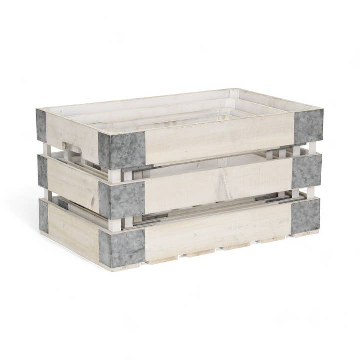 Cheungs Home Decor - Wholesale Storage Bin - Set of 4 Slatted Wood Crates & Galvanized Corner Accent3