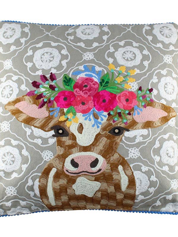 Lazy Cow Embroidered Throw Pillow for wholesale by Little Elephant
