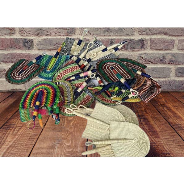 Tanga Baskets - Wholesale Wall Accent - Handmade Bolga Straw Fans, Colorful Weave Decoration - fest3