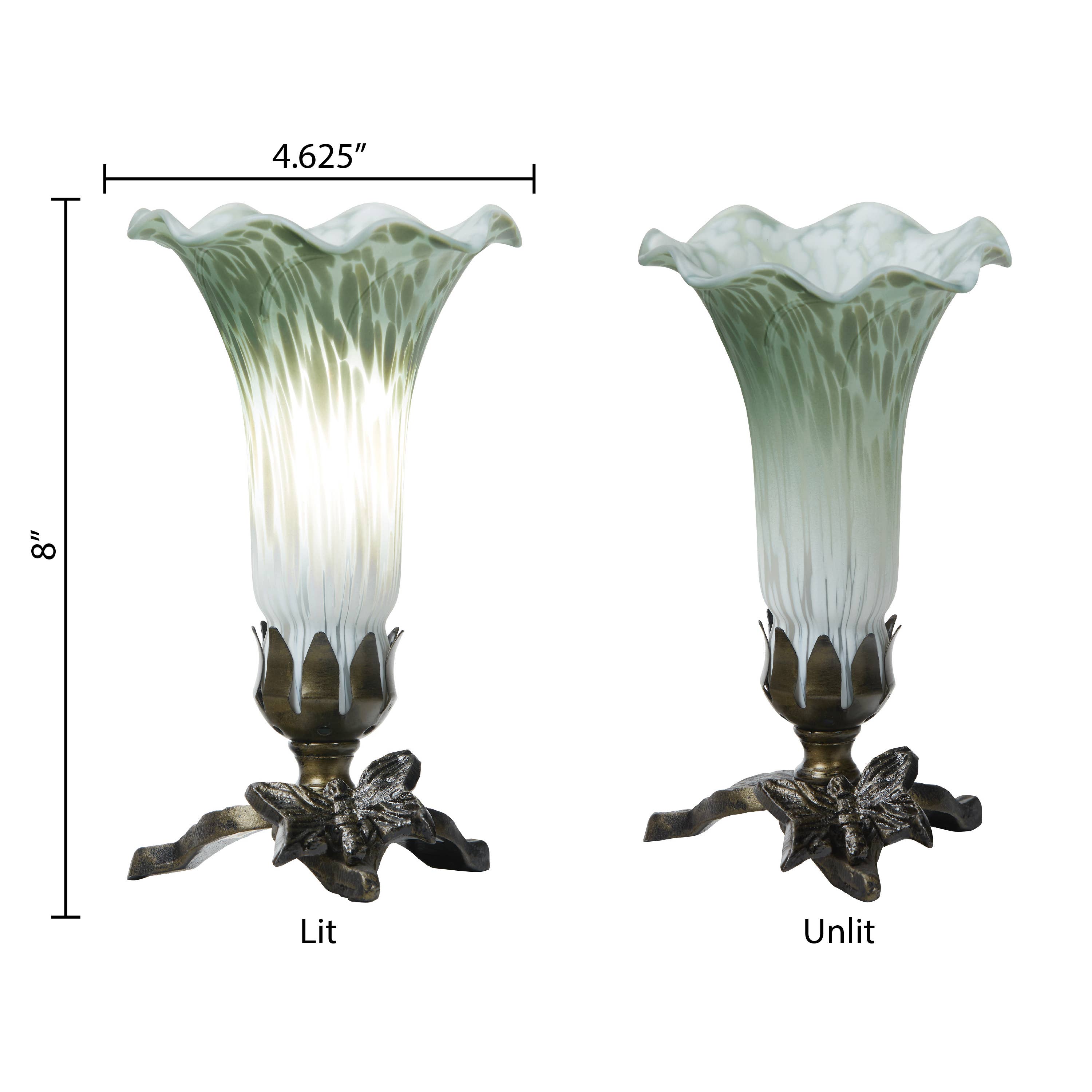 River of Goods - Wholesale Accent/Desk Lamp - 8"H White & Green Lily Glass Butterfly Accent Lamp2