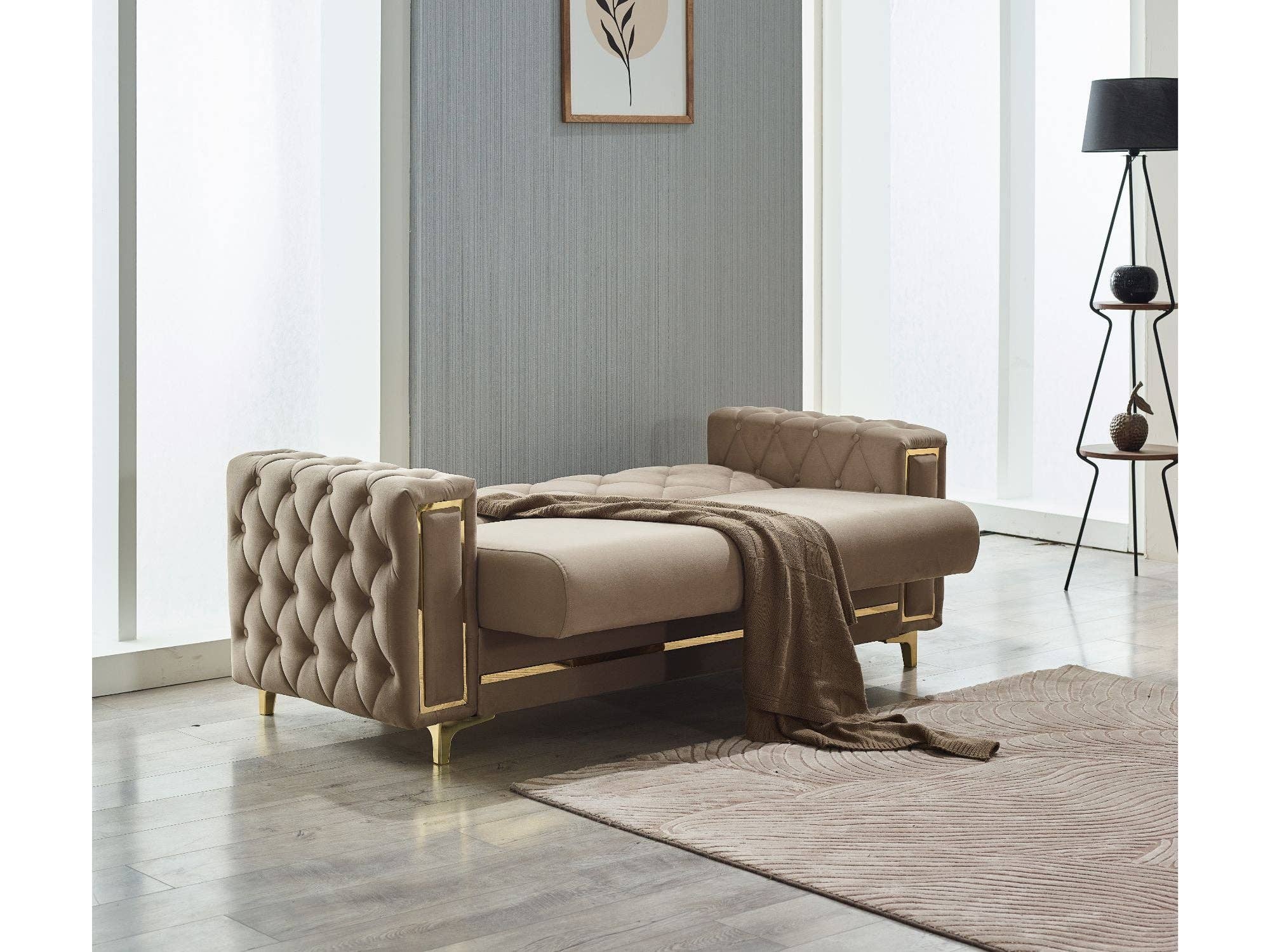 Bolivya Convertible Loveseat Beige With Gold Legs for wholesale on Faire2