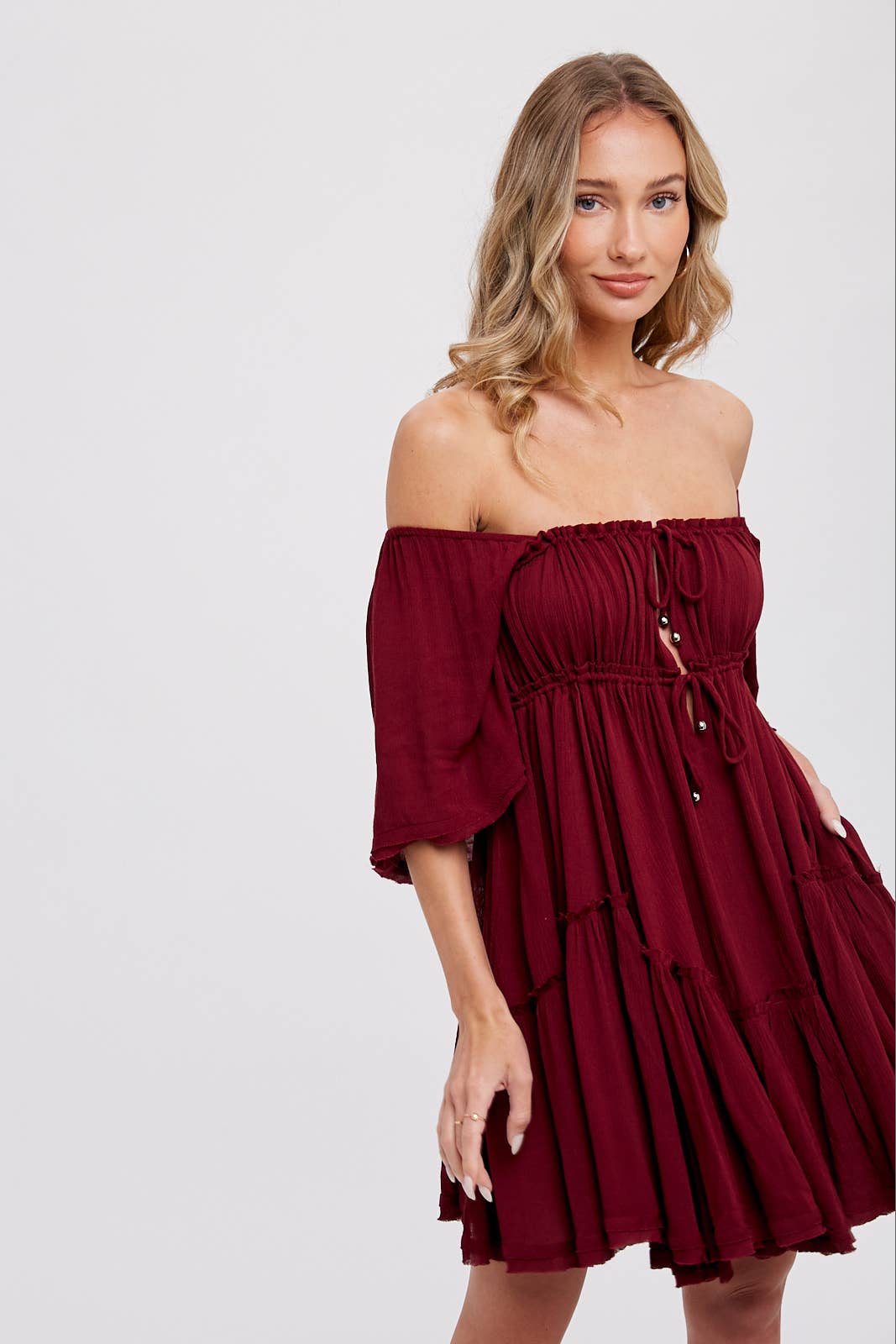 Bluivy - Wholesale Dress - Women's - RUFFLE HEM  RUCHED MINI DRESS6