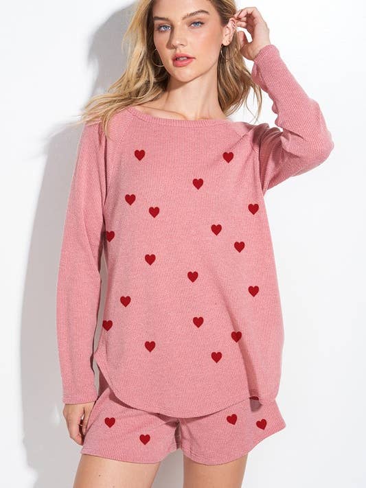 Heart all over Knit Short lounge wear set for wholesale by Lemon Tree