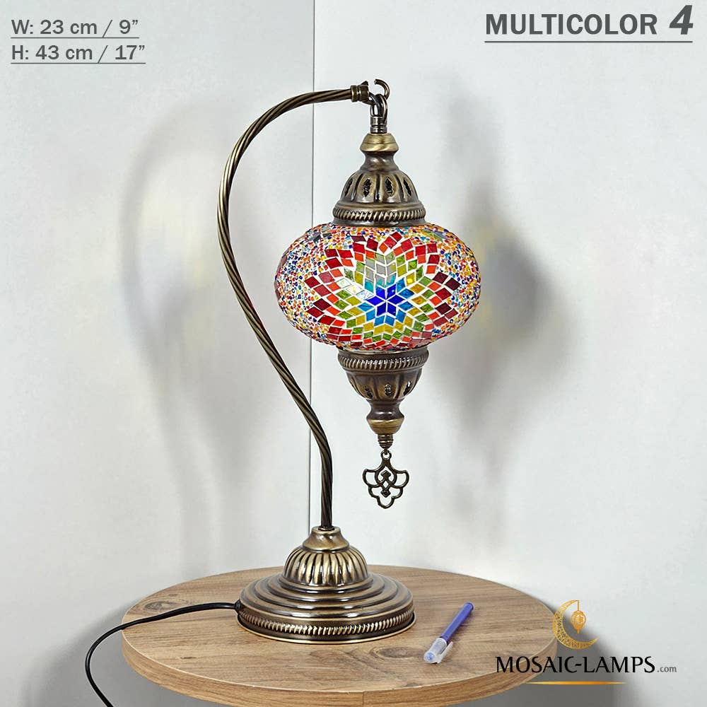 Mosaic Lamps - Wholesale Accent/Desk Lamp - 10+Colors - Gooseneck Large Globe Mosaic Table Lamp, Turkish37