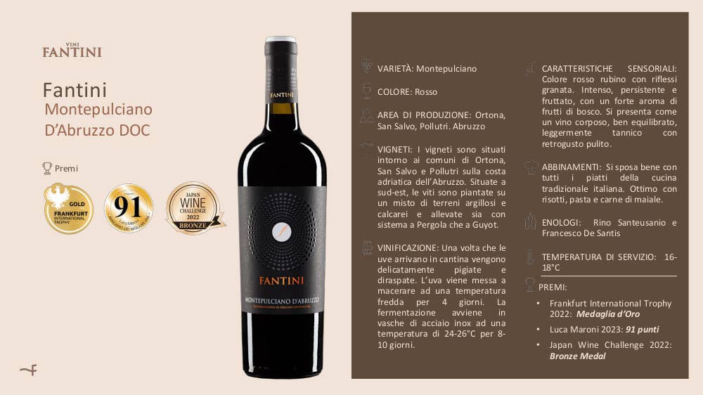 Metina SAS - Wholesale Rode wijn - Fantini Montepulciano D'Abruzzo DOC 75 cl.2