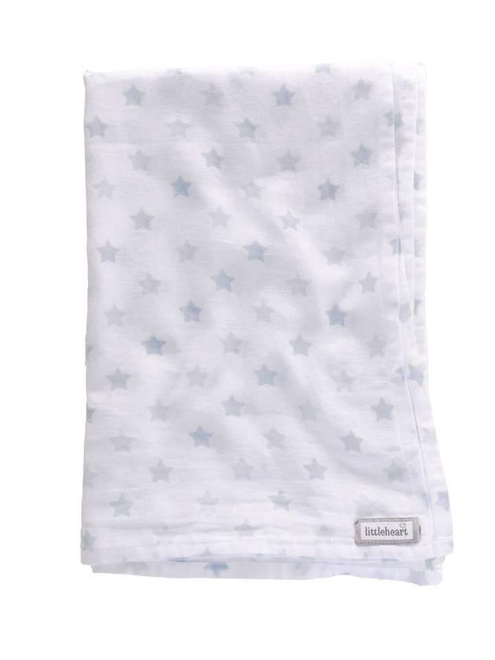 Littleheart Muslin Blanket Little Star Blue for wholesale by Littleheart