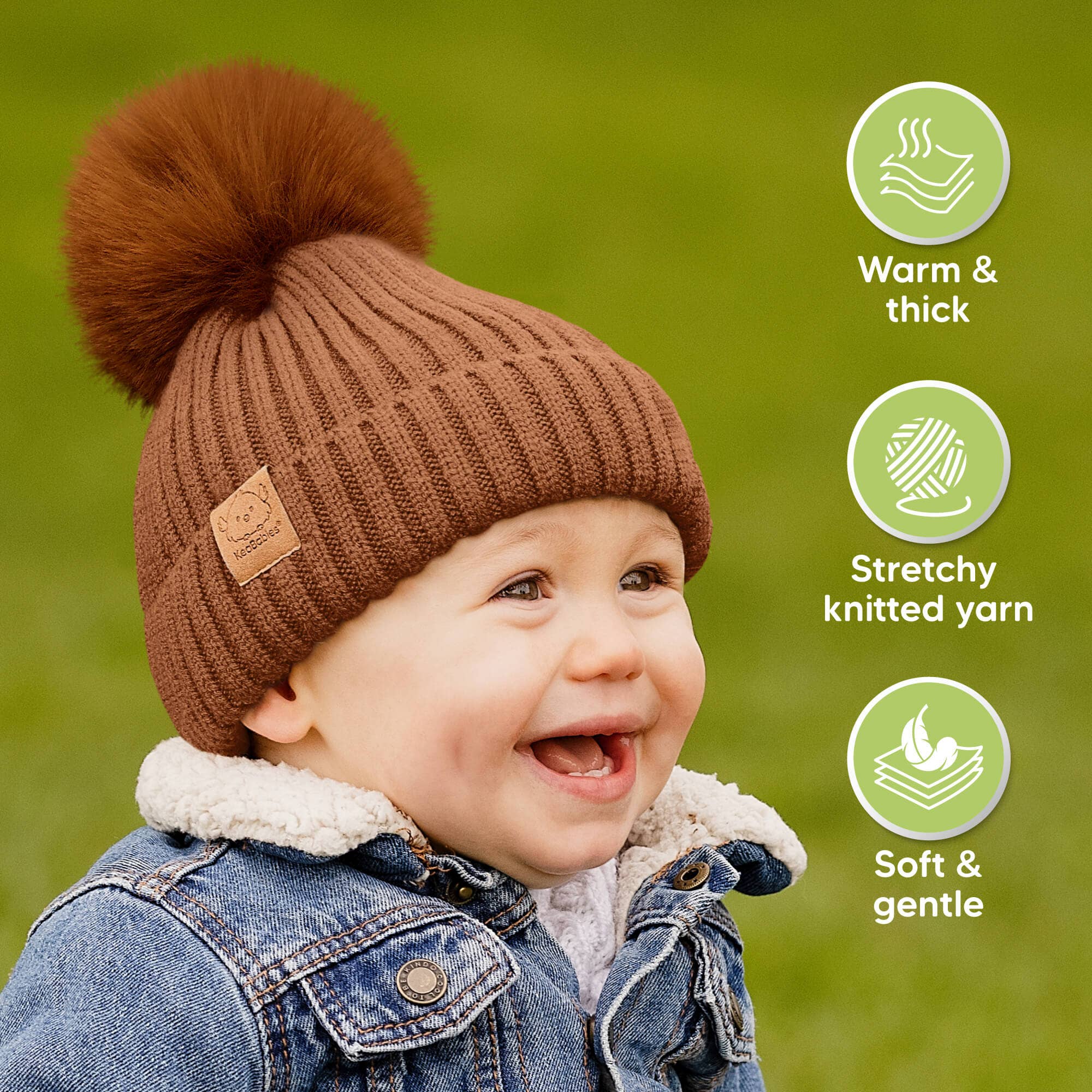 Rust KeaBabies 2-Pack Pom Knitted Beanie for wholesale on Faire3