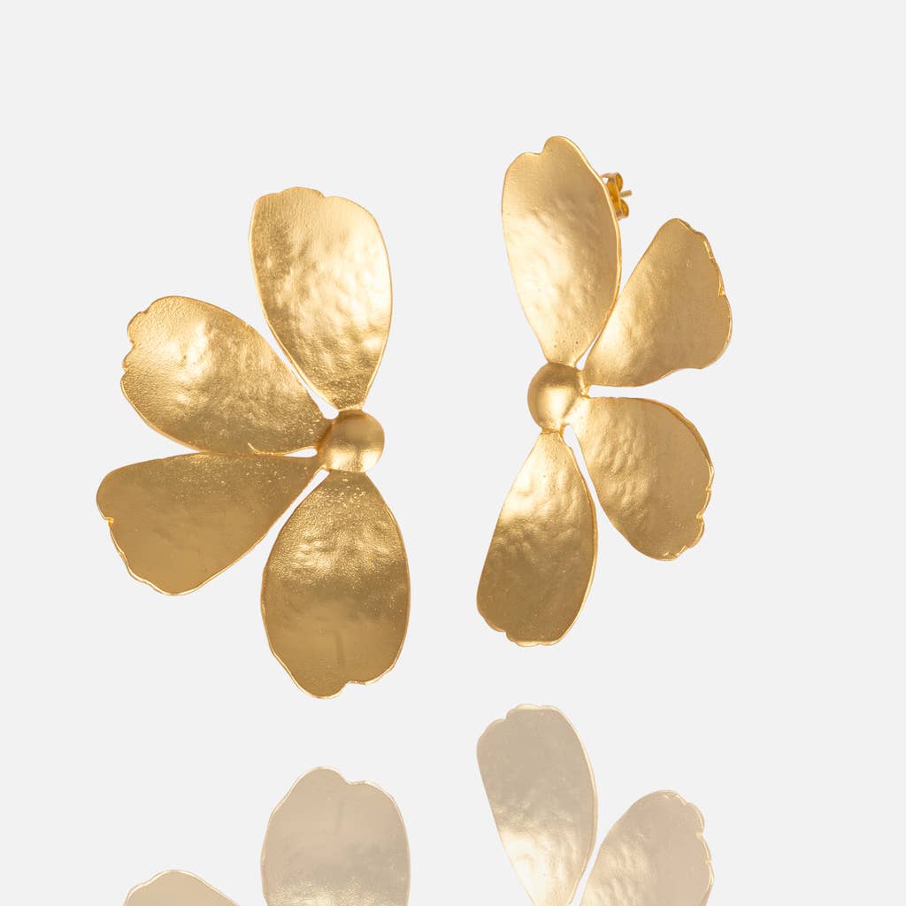 AJS Design Studio - Wholesale Dangle Earrings - Gold plated brass large flower earrings