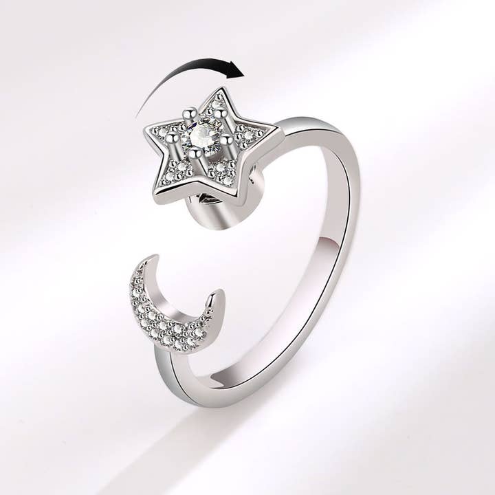 Perimade & Co. LLC - Wholesale Multi-Stone Ring - Gold Moon Star Anxiety Fidget Spinner Ring in Solid Copper