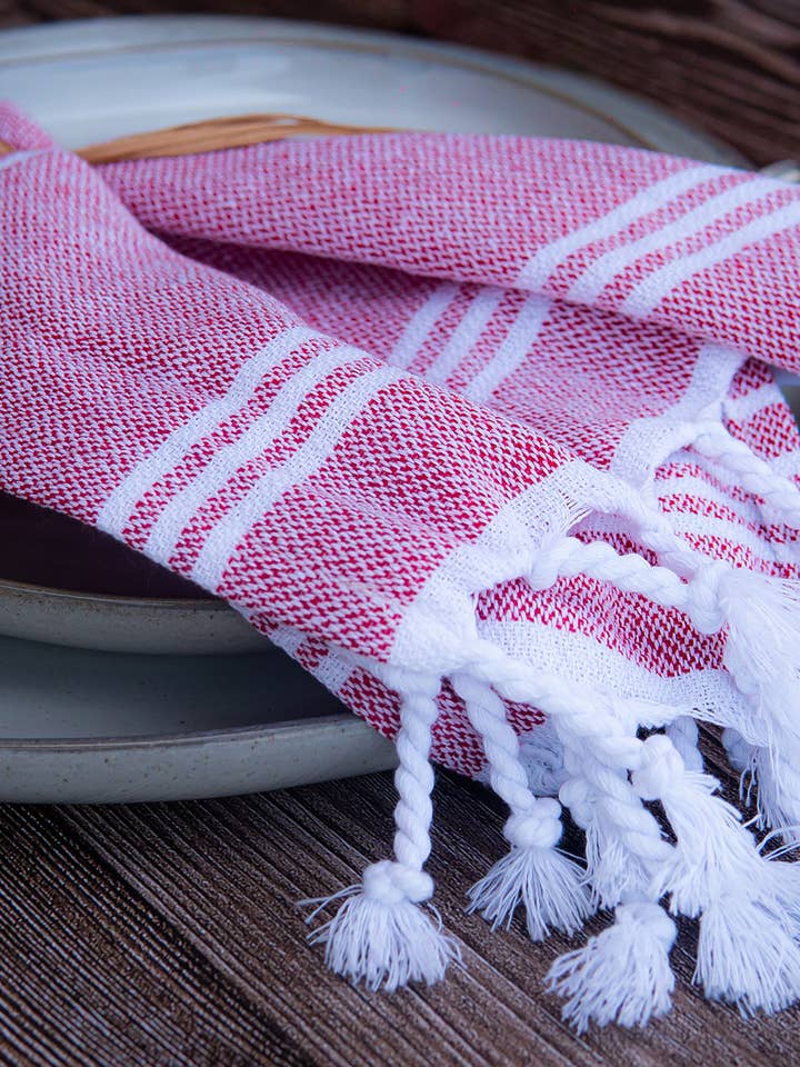 TÜRKISCHE BAUMWOLLSERVIETTE: ROT+WEISSER STREIFEN für den Großhandel von THE RILEY/LAND COLLECTION