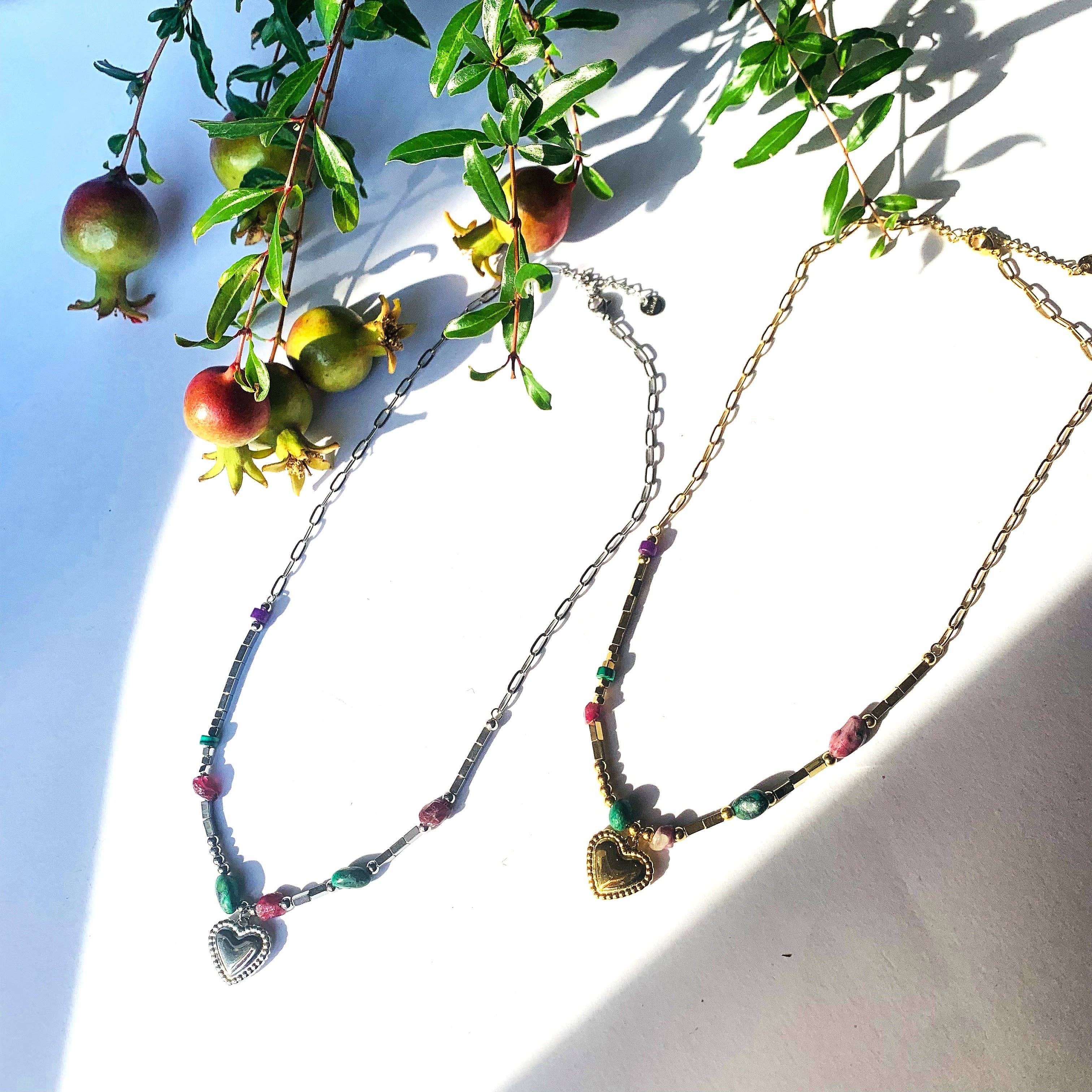 Atisha Spiritual Shop – wholesale Berlockarmband – HEART STONES Armband ~ i rostfritt stål, med hårda stenar och hjärtformade berlocker4