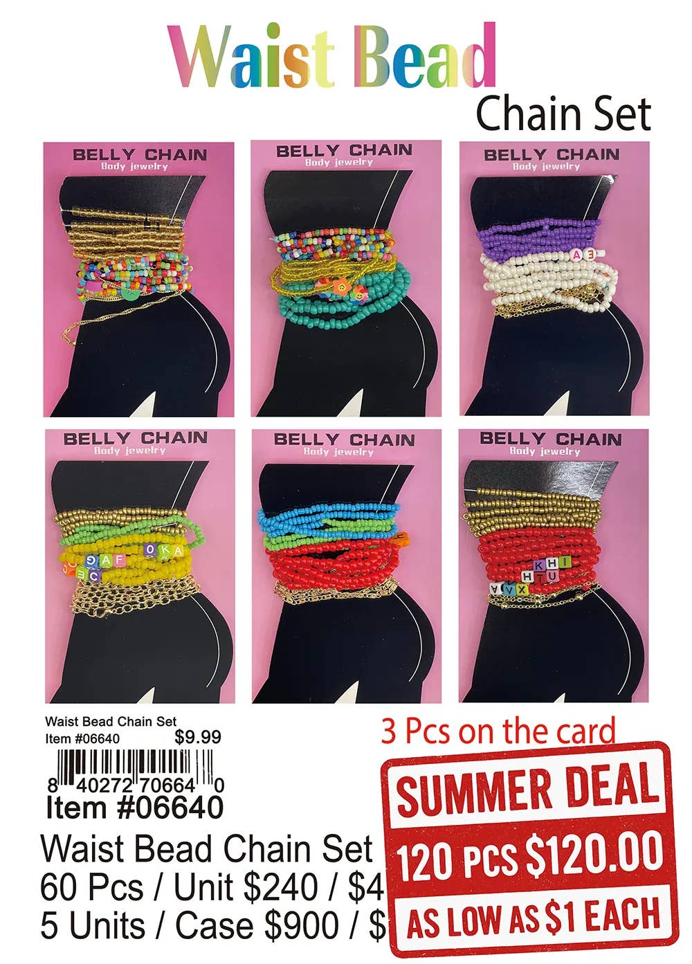 Puka Creations - Wholesale Beaded Bracelet - Waist Bead Chain Set 2 - Closeout 120 Pcs.