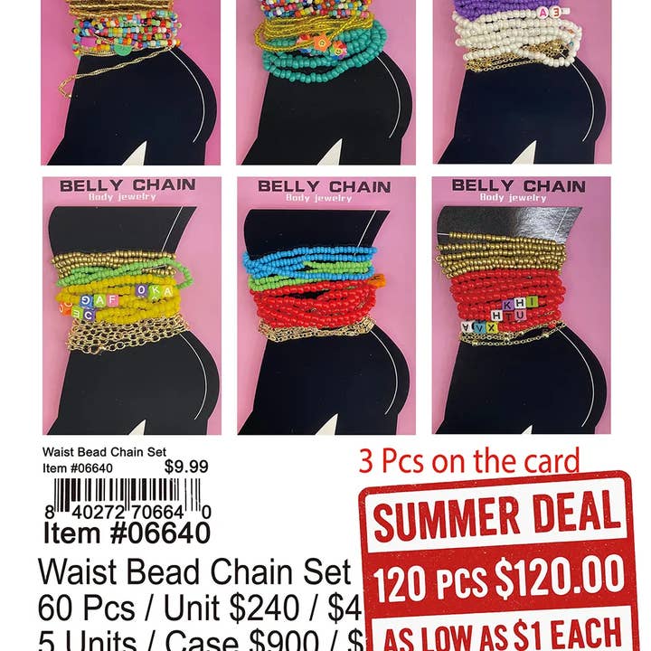 Puka Creations - Venta al por mayor Pulsera de cuentas - Conjunto de Cadenas de Cintura 2 - Liquidación 120 Piezas.0