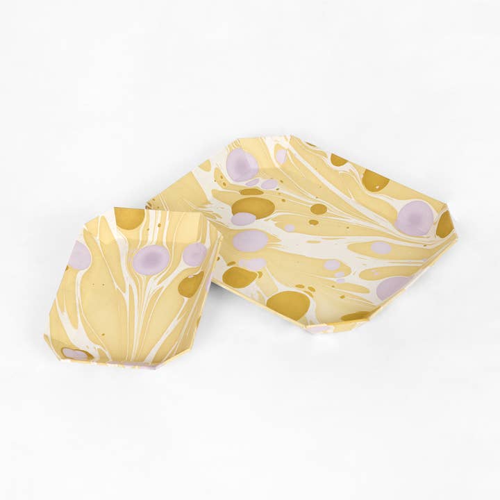 MARBLED OCTAGONAL TRAY SET - BUTTER YELLOW LILAC PEBBLE for wholesale by Craft Boat