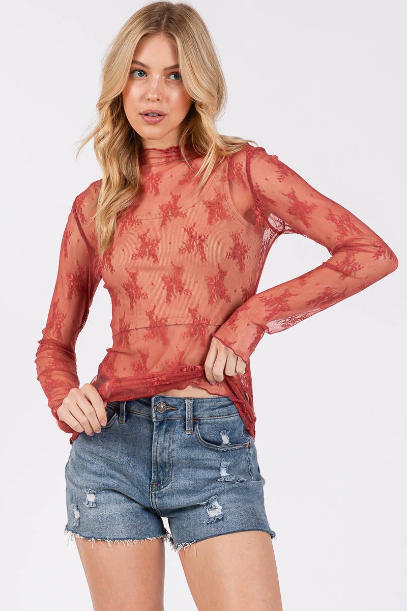 Sewn and Seen – wholesale Blus - Dam – LÅNGÄRMAD SPETSTOPP MED BLOMMÖNSTER84