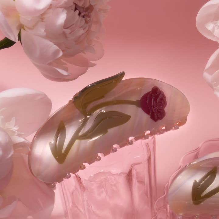 WINONA IRENE - Wholesale Hair Clip - Women's - Women's Wild Rose Flower Long Hair Claw in Pink Acetate