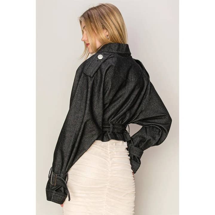 Apolline - Wholesale Denim Jacket - Women's - WASHED DENIM TRENCH CROP JACKET1