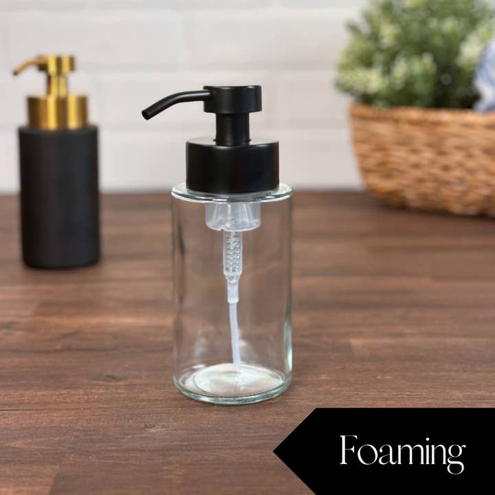 The Bottle Shoppe – wholesale Soap dispenser – 10 oz Farmhouse Foaming Glass Soap Dispenser w/ metal pumps