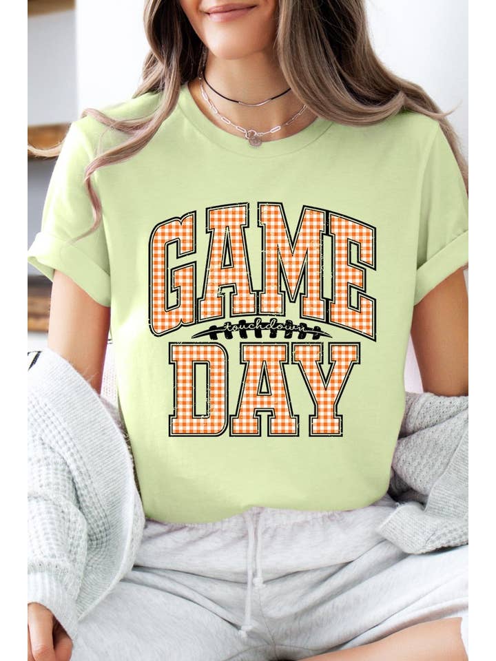 COLORBEAR - Wholesale T-Shirt (Graphic) - Women's - Orange Gingham Game Day Graphic Tee17