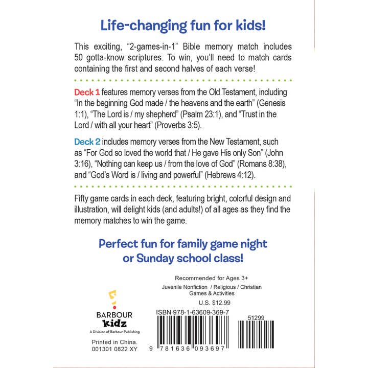 Barbour Publishing, Inc. - Wholesale Card Game - Bible Memory Match! : Classic Memory Game for Kids