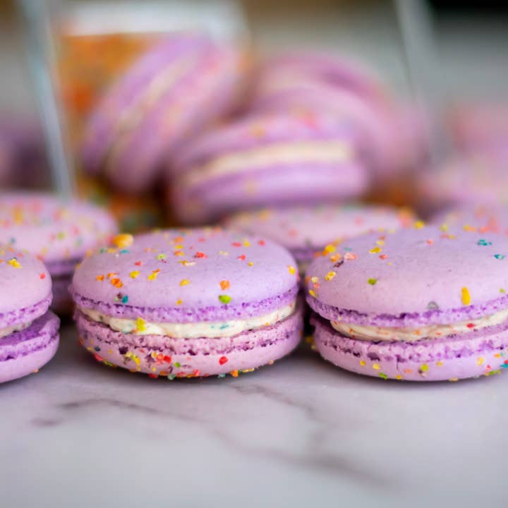 Fruity Cereal Macarons (24 count) for wholesale by Fancy Flavors Bakeshop