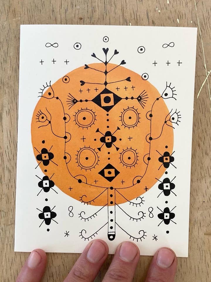 Nordic embroidery (gold) blank greeting card for wholesale by Maren Inga