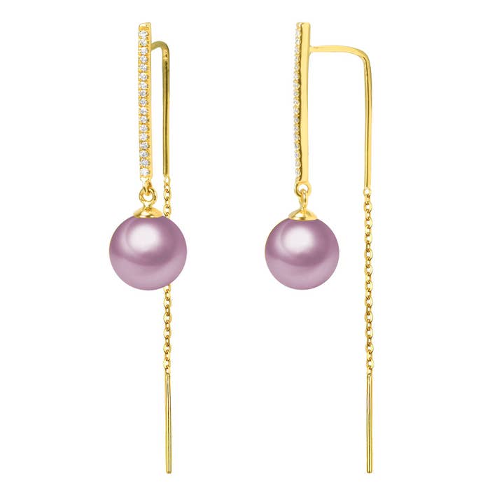 Timeless Pearl - Wholesale Dangle Earrings - G18k Diamonds Edison Pearl Threader Earrings2