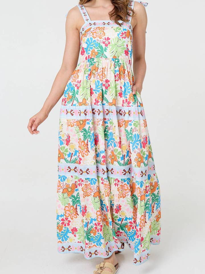 Blomstret ærmeløs maxikjole med bindebånd stropper for engroshandel hos Stellalondon