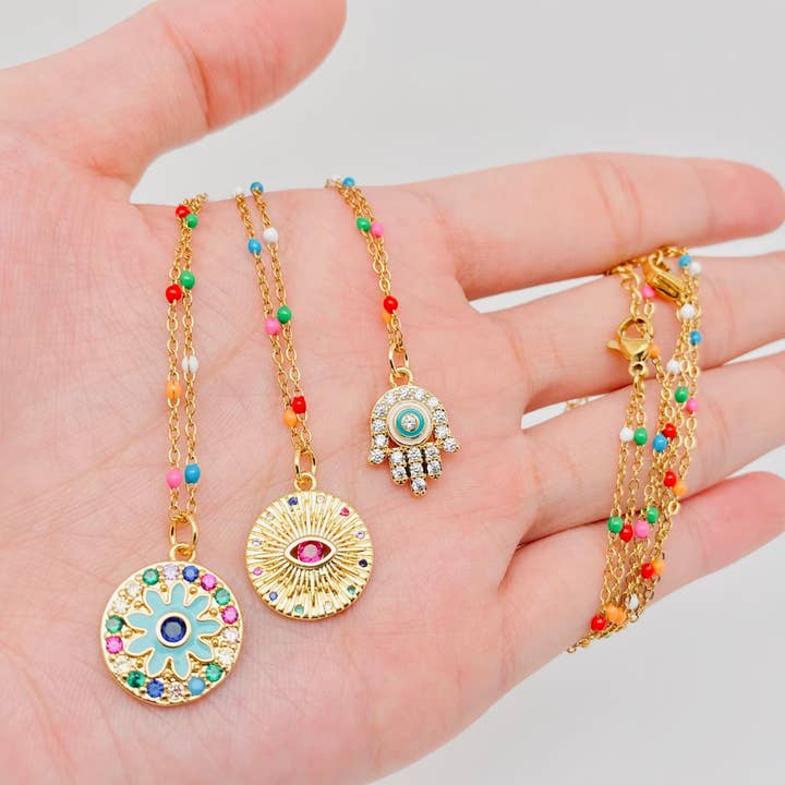 Mio Queena - Wholesale Pendant/Charm Necklace - Evil Eye Palm Sunflower Inlaid Zircon Pendant Necklace