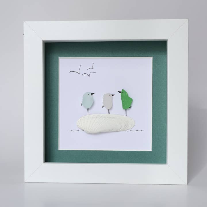 Three Sea Glass Birds on Angel Wing Shell for wholesale by Driftsea Creations