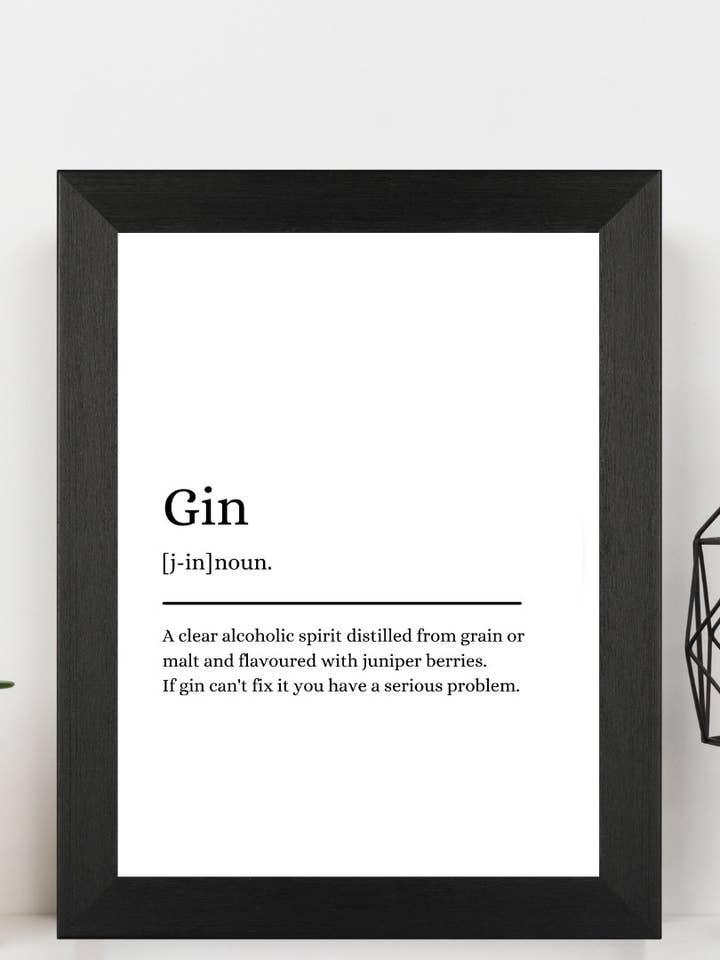 Svart inramad A4 Gin Definition Quote Väggkonsttryck för wholesale av Second Ave Gift Company