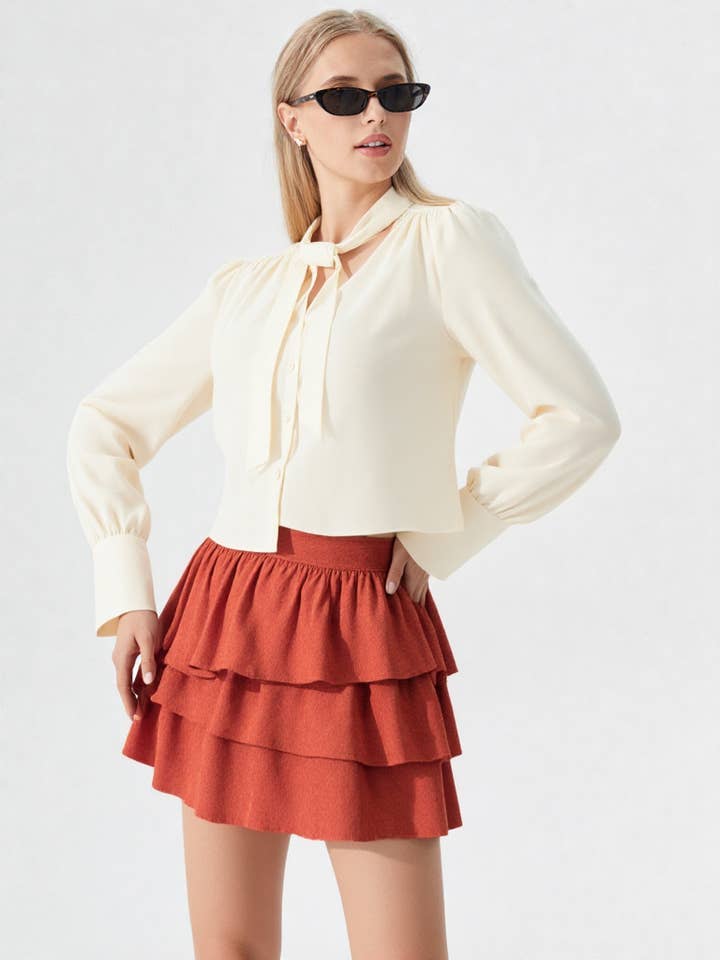 VERY J - Wholesale Skirt - Women's - NS50014-Ruffled Corduroy Solid Mini Skirt2