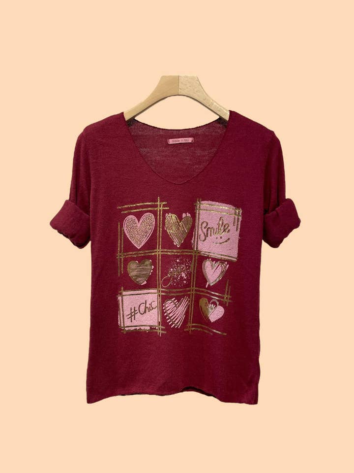 High V-neck "Smile & Hearts" gold Art 97328AC2 for wholesale by Nota bene