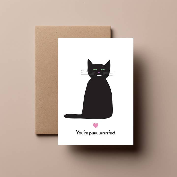 Black Cat - Valentines, Greeting, Anniversary Card for wholesale by Salty Crayon