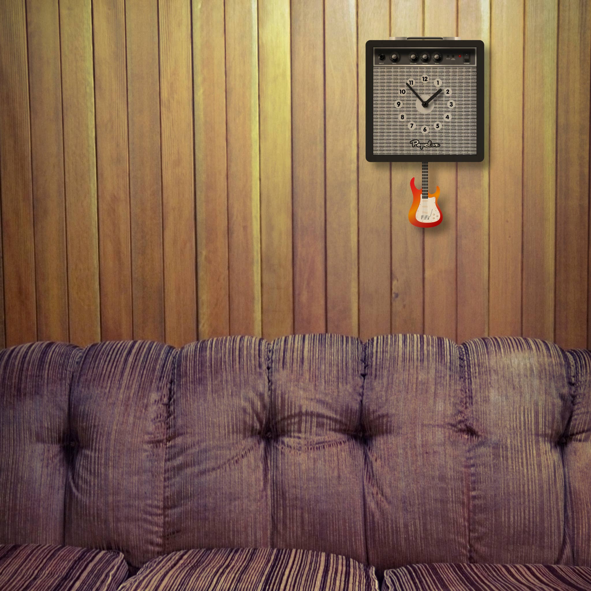 Popclox - Vente Horloges murales - Horloge pendulaire pour ampli guitare - Bois2